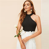 SHEIN Black Asymmetrical Shoulder Fitted Halted Plain Top Women 2019 Summer Party Minimalist Basics Slim Fit 2019 Vests