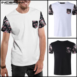 Summer Male Clothes S-5XL Casual Tee Tops Men's T-shirt Chest Pockets Floral Loose O-Neck T Shirt Slim Fit Short Sleeve INCERUN