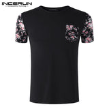Summer Male Clothes S-5XL Casual Tee Tops Men's T-shirt Chest Pockets Floral Loose O-Neck T Shirt Slim Fit Short Sleeve INCERUN