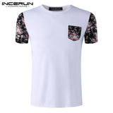 Summer Male Clothes S-5XL Casual Tee Tops Men's T-shirt Chest Pockets Floral Loose O-Neck T Shirt Slim Fit Short Sleeve INCERUN
