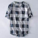 2019 Mens Clothing Mens Tee Shirt Short Sleeve Plaid T Shirts Casual Cotton Loose Retro T-shirt O Neck Lattice Masculina Camisas